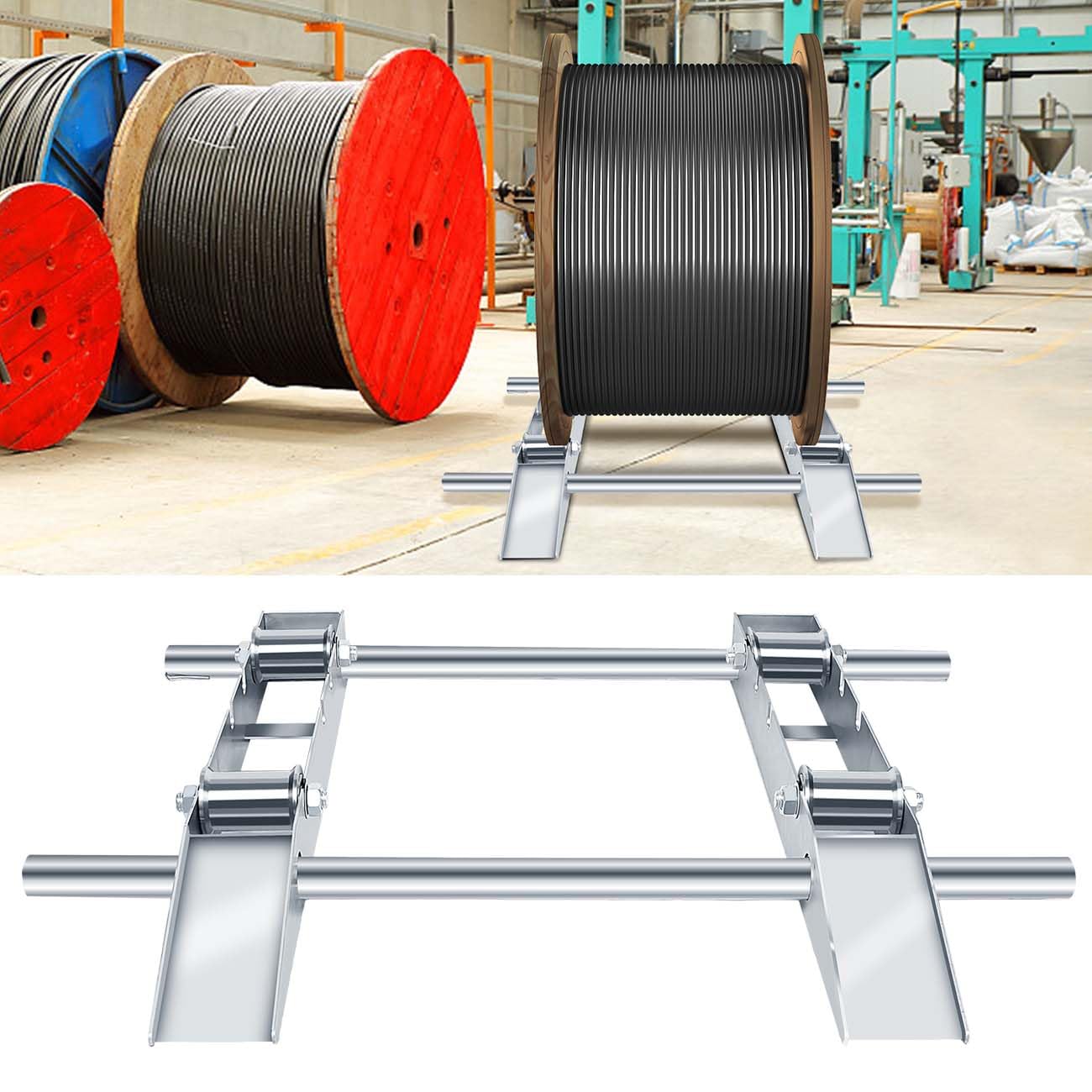 Hot-dip Galvanized Cable Drum Roller, Heavy Duty Reel Dispenser, Industrial Grade Cable Roller Stand Holder, Double Rail Drum Unwinder for Reels up to 39" Width, 2-Ton Capacity Steel Wire Dispenser