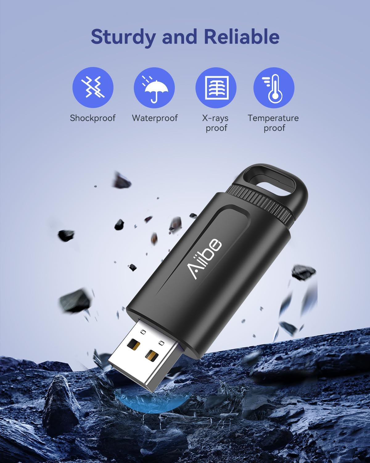 Aiibe 128GB 2 Pack 128GB 2.0 USB Flash Drive - USB Stick Thumb Drive USB Memory Stick with Keychain (Black and Red)