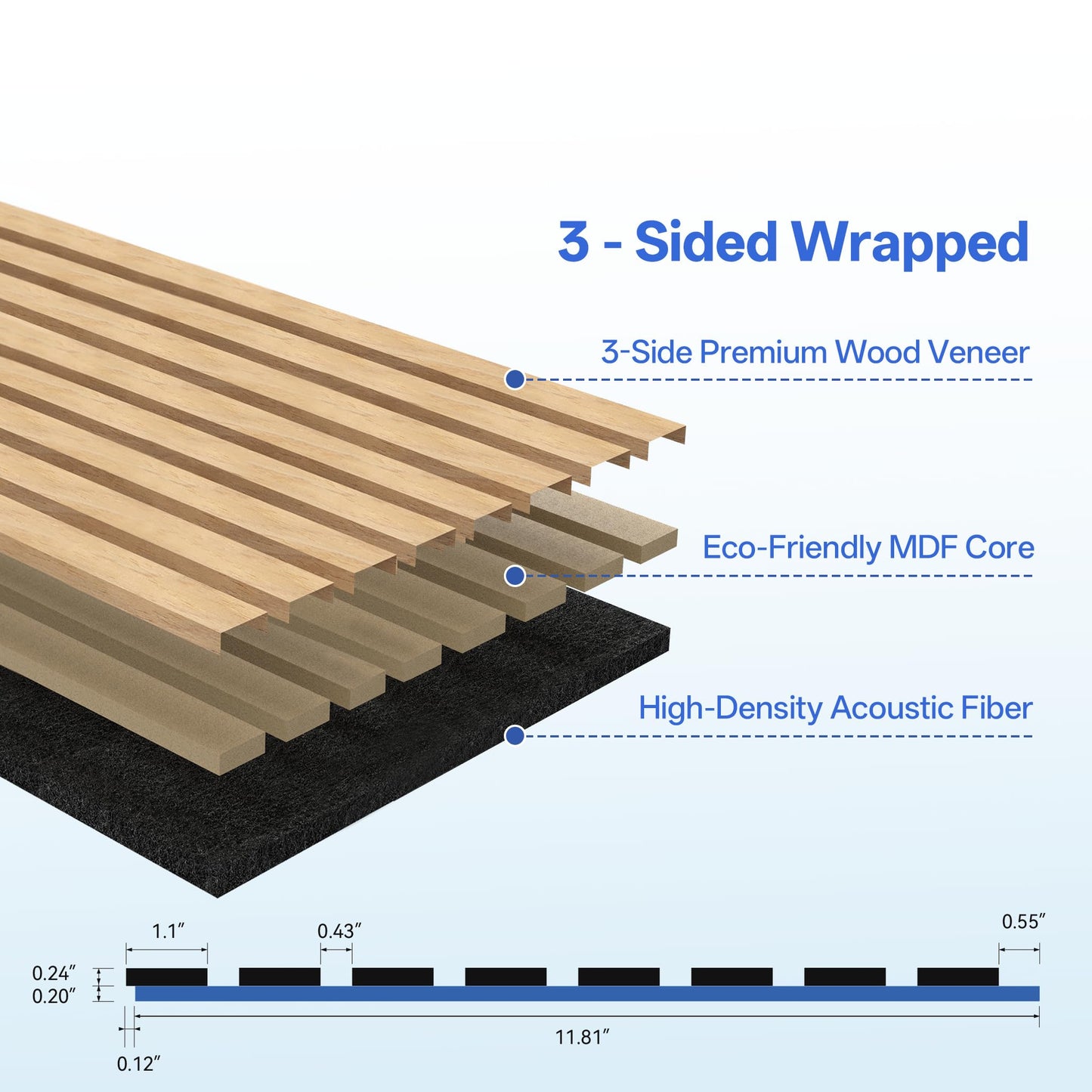 PIWA Wood Slat Acoustic Wall Panels, 10 Packs 23.6" x 11.8" Oak Soundproof Panel for Interior Wall Decor Noise Absorbing-3D Textured Wooden Panel Sound-Absorbing for Home, Office, Studio