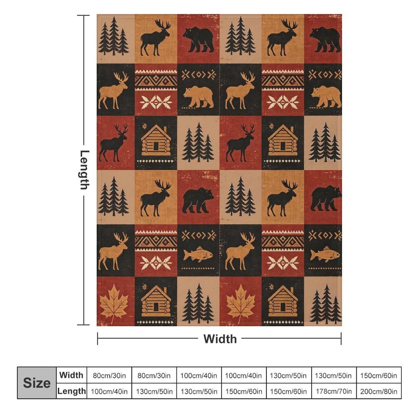 Bear Rustic Cabin Moose Blanket Soft Flannel Farmhouse Throw Blanket Gifts for Adults Cozy Blanket for Red Black Check Farmhouse Art All Season Couch Bed Sofa Home Decor, 50"x60"