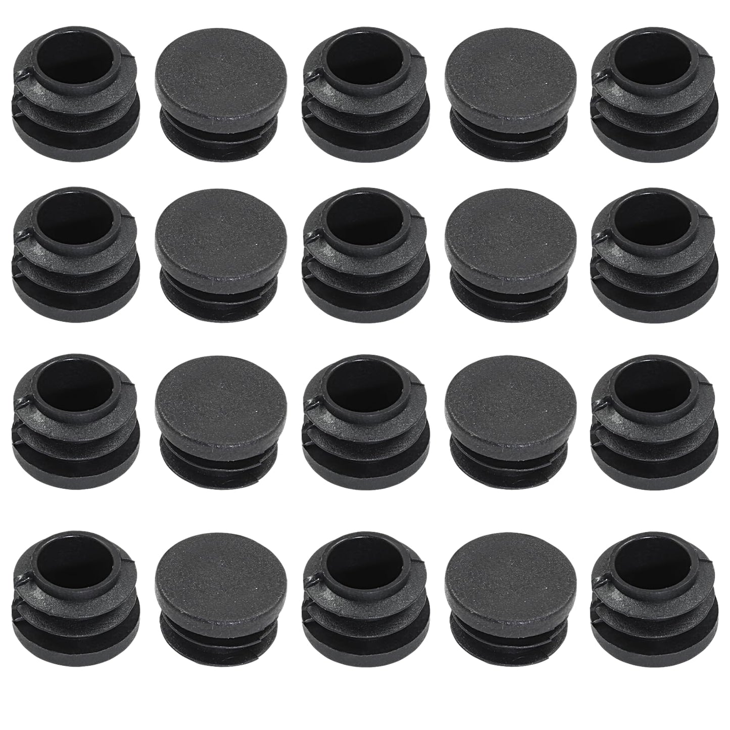 Kyuionty 20 Pack 3/4" Round Plastic Plug, Furniture Pipe Tube Cover Insert Tubing End Caps for Round Tubing Post, Pipe Post, Chairs (Black)