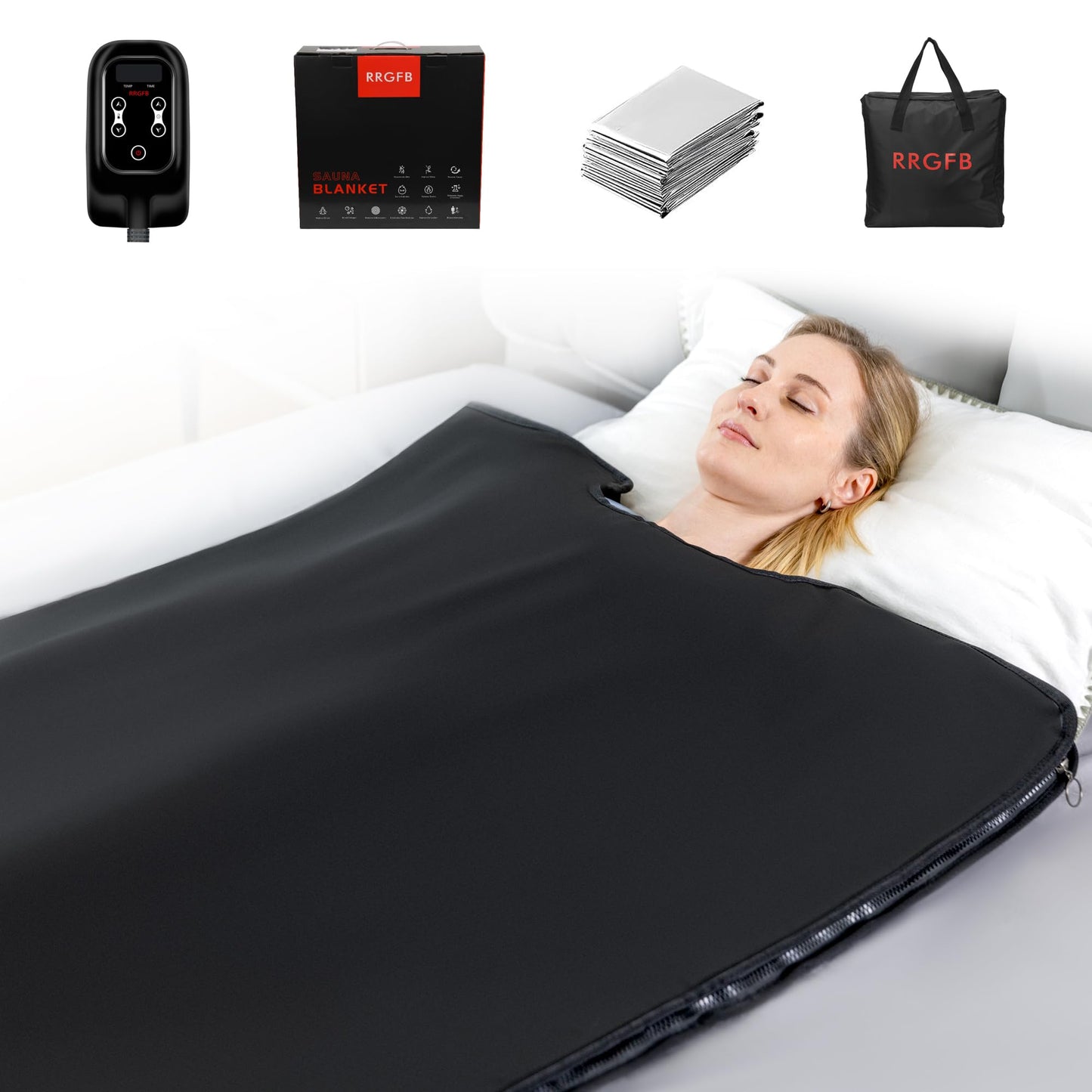 RRGFB Portable Infrared Sauna Blanket, Detox & Relaxation at Home, Adjustable Timer 20-60 Min, Temperature Range 95-167℉, 6 ft x 2.6 ft, Durable PU Leather Cover