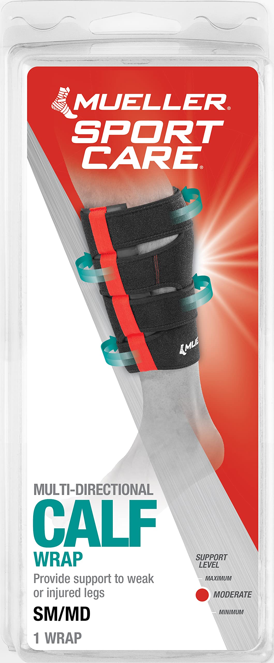 MUELLER Sports Medicine Multi-Directional Calf Warp, Support Wrap for Lower Leg, Self Adhesive Bandage, Athletic Compression Sleeve for Injuries and Pain Relief, Small/Medium