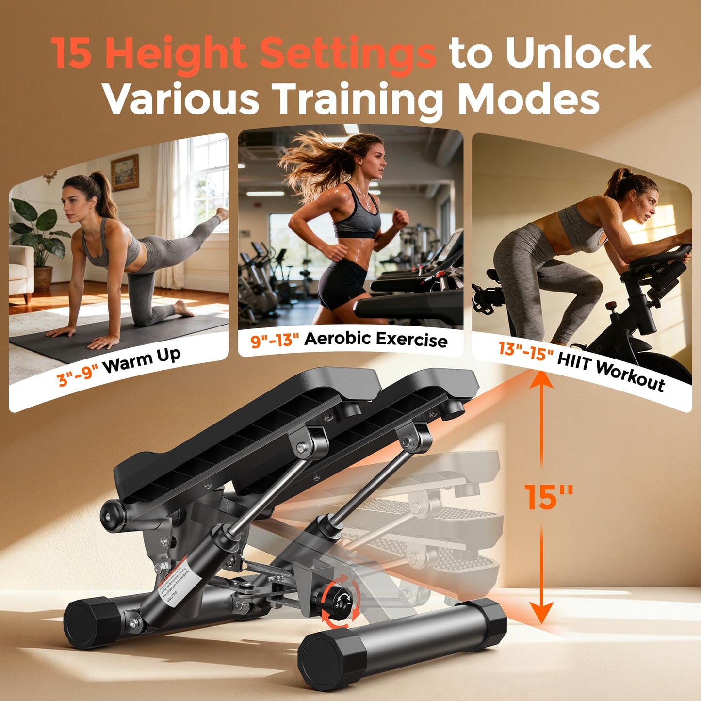 SPORTSROYALS Twist Stepper/Mini Stepper,Steppers for Exercise at Home,Stair Stepper with Resistance Bands for Full Body Workout, 660lbs Weight Capacity