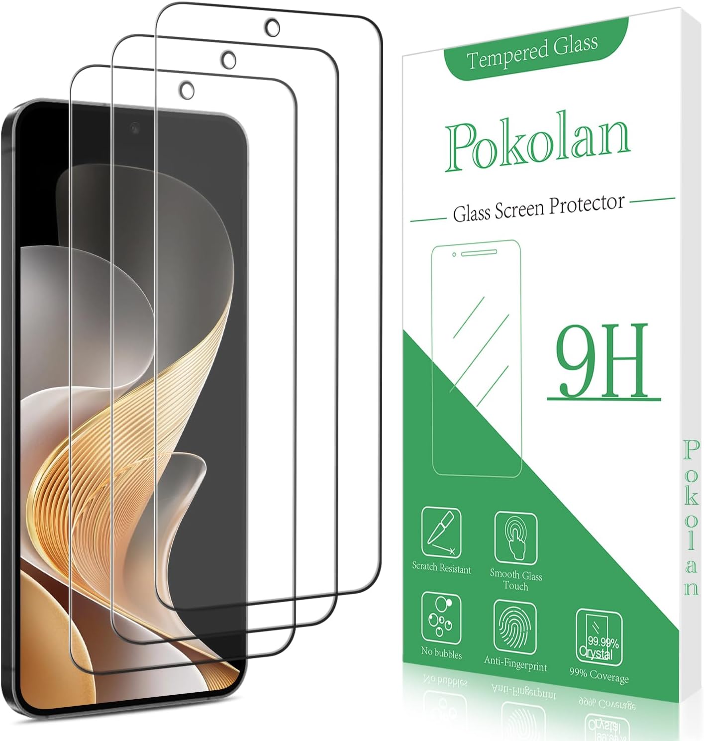 3 Pack S24 5G Pokolan Designed for Samsung Galaxy FE Tempered Glass Screen Protector, Fingerprint Unlocking, Bubble