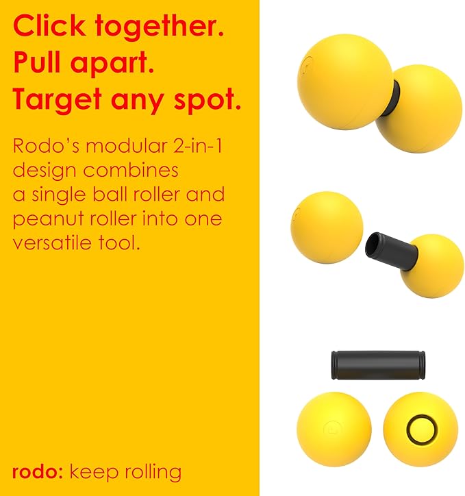 Rodo 2-in-1 Soft Peanut & Lacrosse Ball Roller | Deep Tissue Massage Tool for Fascia, Plantar Fasciitis, HIPS & Back | Mobility & Recovery Roller | Compact, Travel-Friendly, Pilates, Therapy Ready