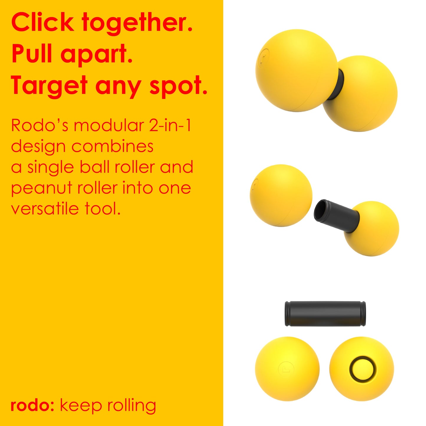 Rodo 2-in-1 Soft Peanut & Lacrosse Ball Roller | Deep Tissue Massage Tool for Fascia, Plantar Fasciitis, Hips & Back | Mobility & Recovery Roller | Compact, Travel-Friendly, Pilates & Therapy Ready
