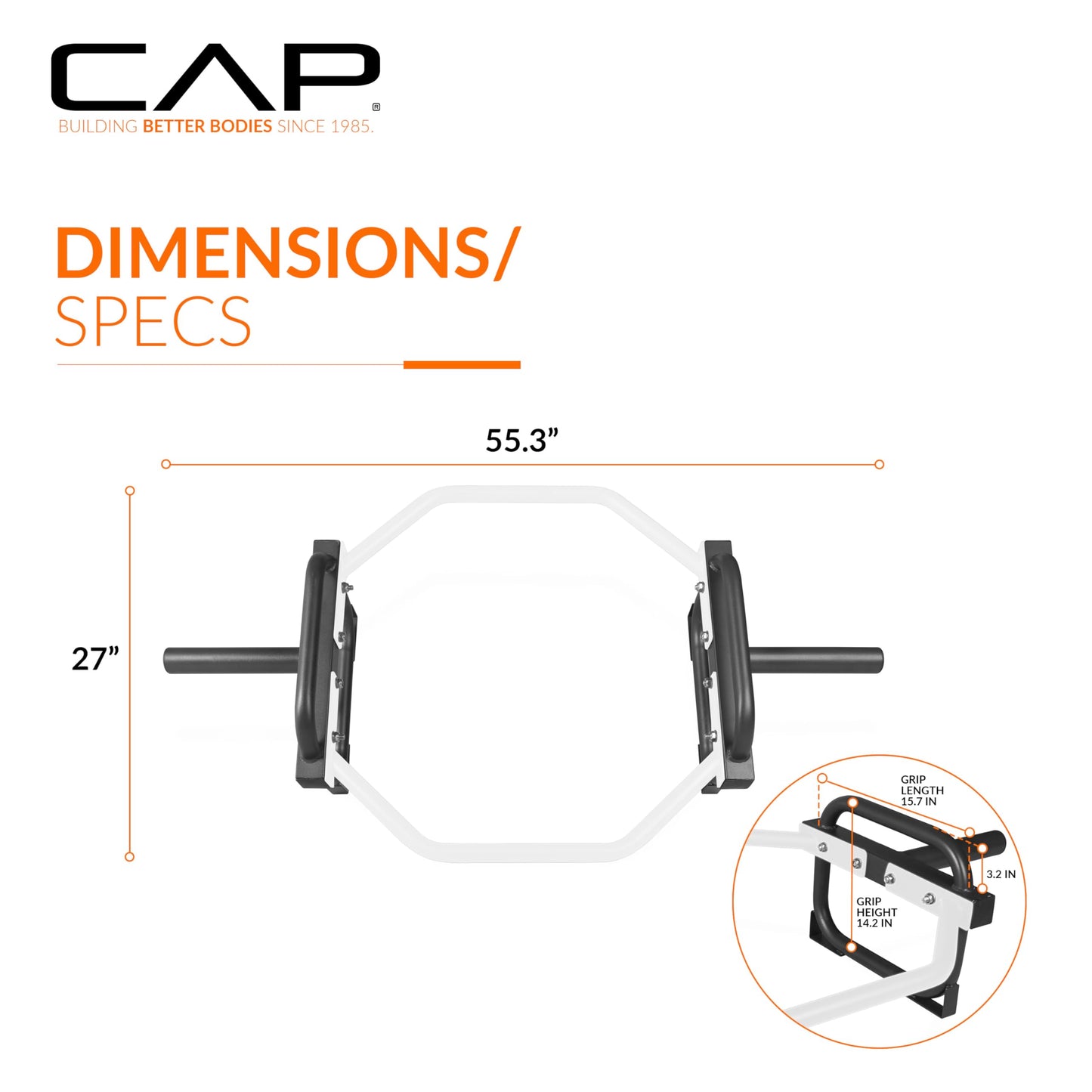 CAP Barbell Olympic Trap Bar, Hex Bar, Shrug Bar, Deadlift Bar, White