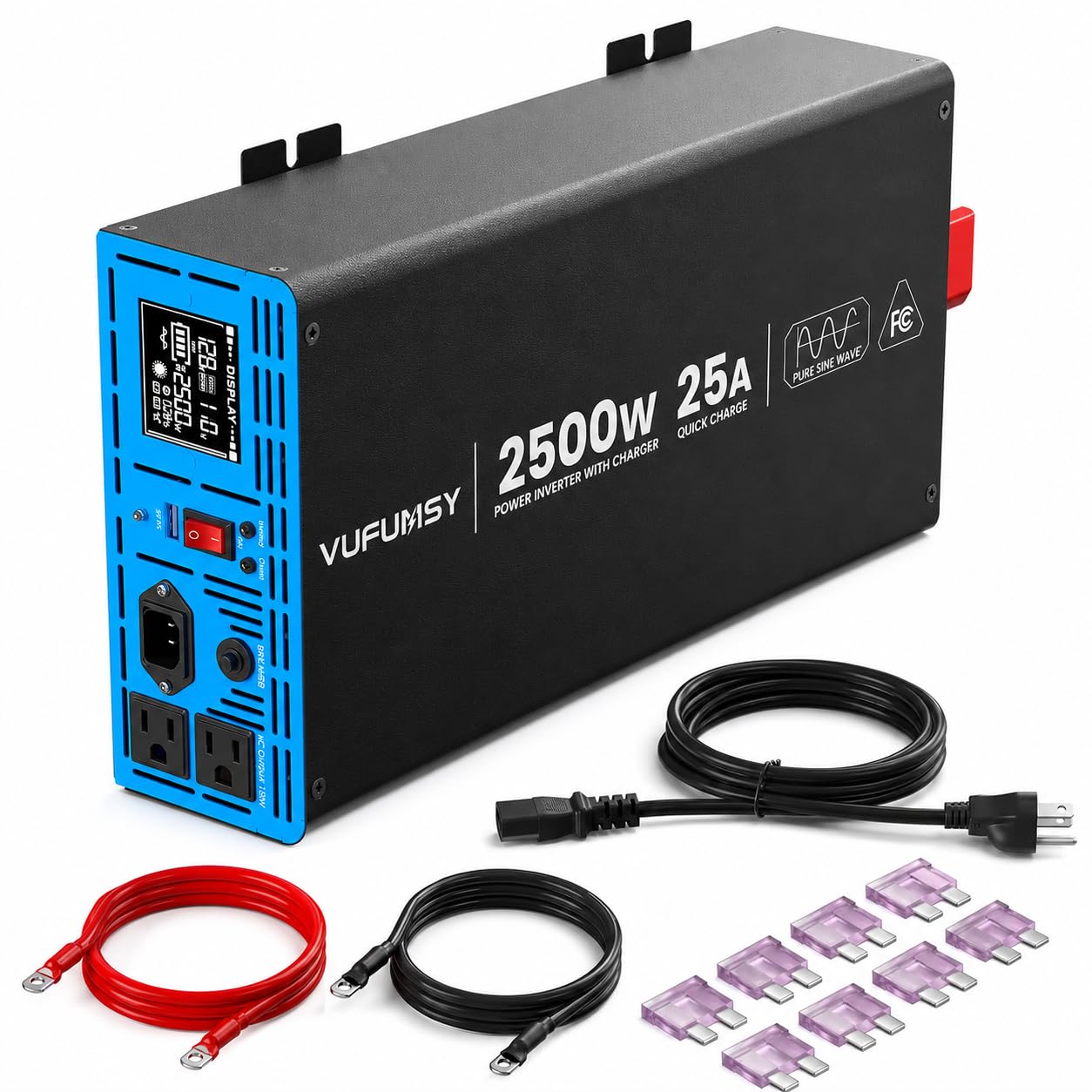 2500W Sump Pump Battery Backup System, Dual Pump Backup (1HP + 1/3HP), Pure Sine Wave Inverter, 15ms Automatic Transfer Switch, Basement Flood Protection, Works with Lithium/AGM/Lead Acid, Black