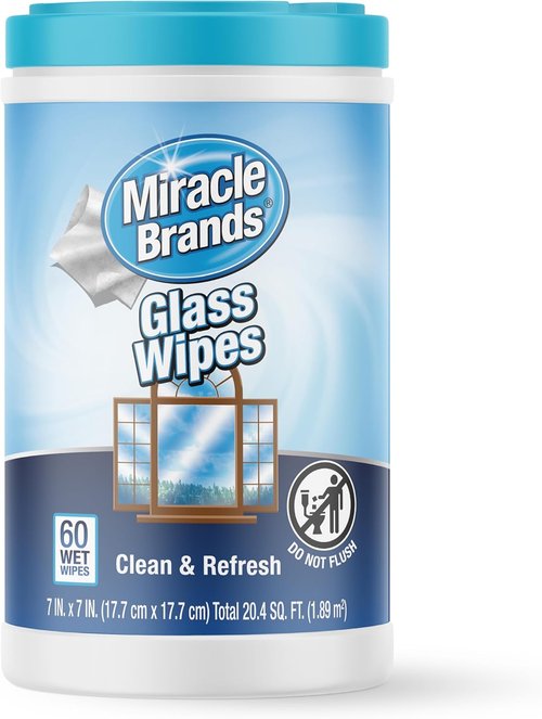MiracleWipes Glass Cleaning Wipes - Disposable Streak-Free for Mirrors, Windows & Home | 60 Count