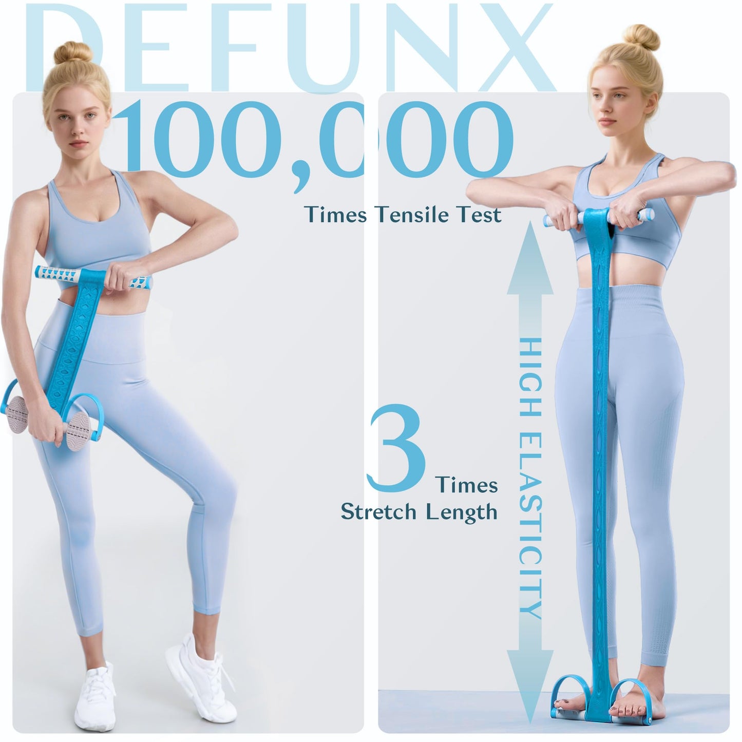 DEFUNX Foot Pedal Resistance Band with Handle Multifunction Tension Rope for Women Exercise Fitness Workout Stirrup Puller Blue
