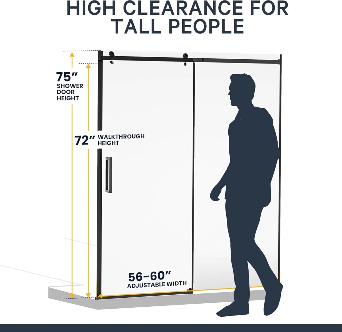 Semi-Frameless Sliding Shower Door – 56-60” x 75”, Tempered Glass Shower Door, Corrosion Resistant Hardware, Smooth Glide Rollers, Reversible Installation, Leak-Proof Magnetic Lock (Chrome Finish)