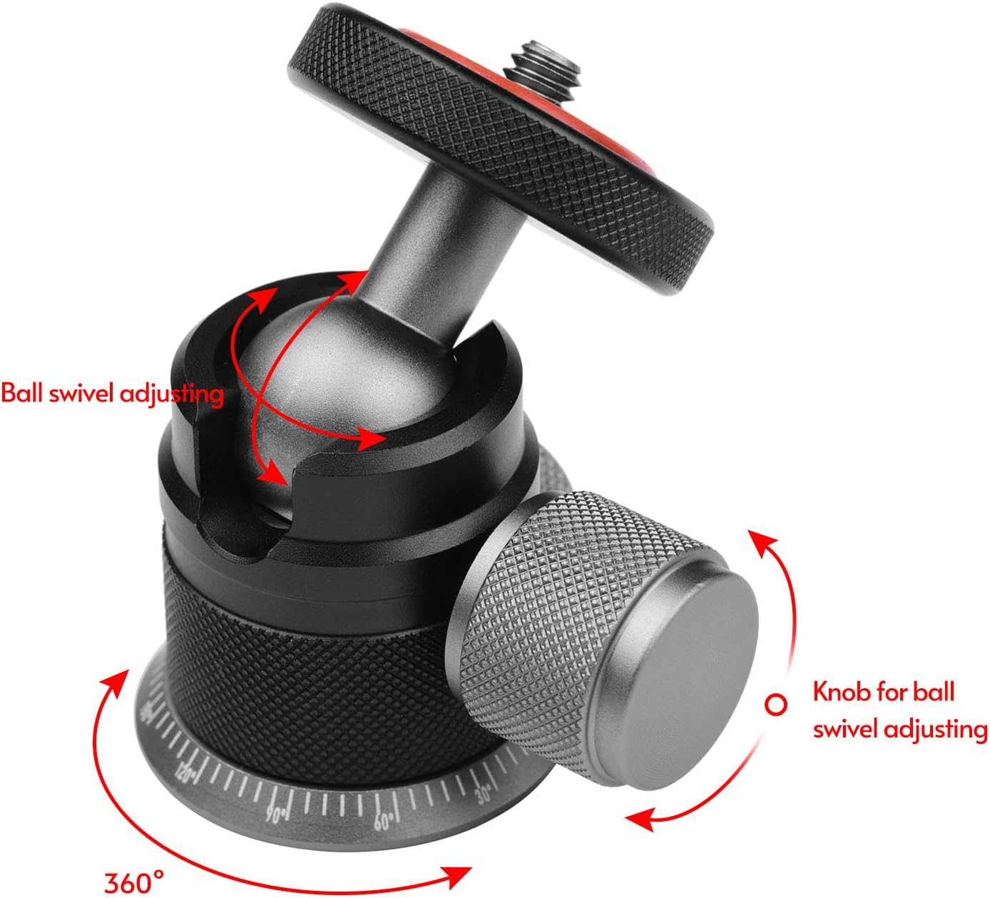Andoer 360 180 1/4 DSLR Tripod Ball Head,Aluminum Alloy Tripod Ball Head Mount Panoramic Swivel Flip with Scaled Base