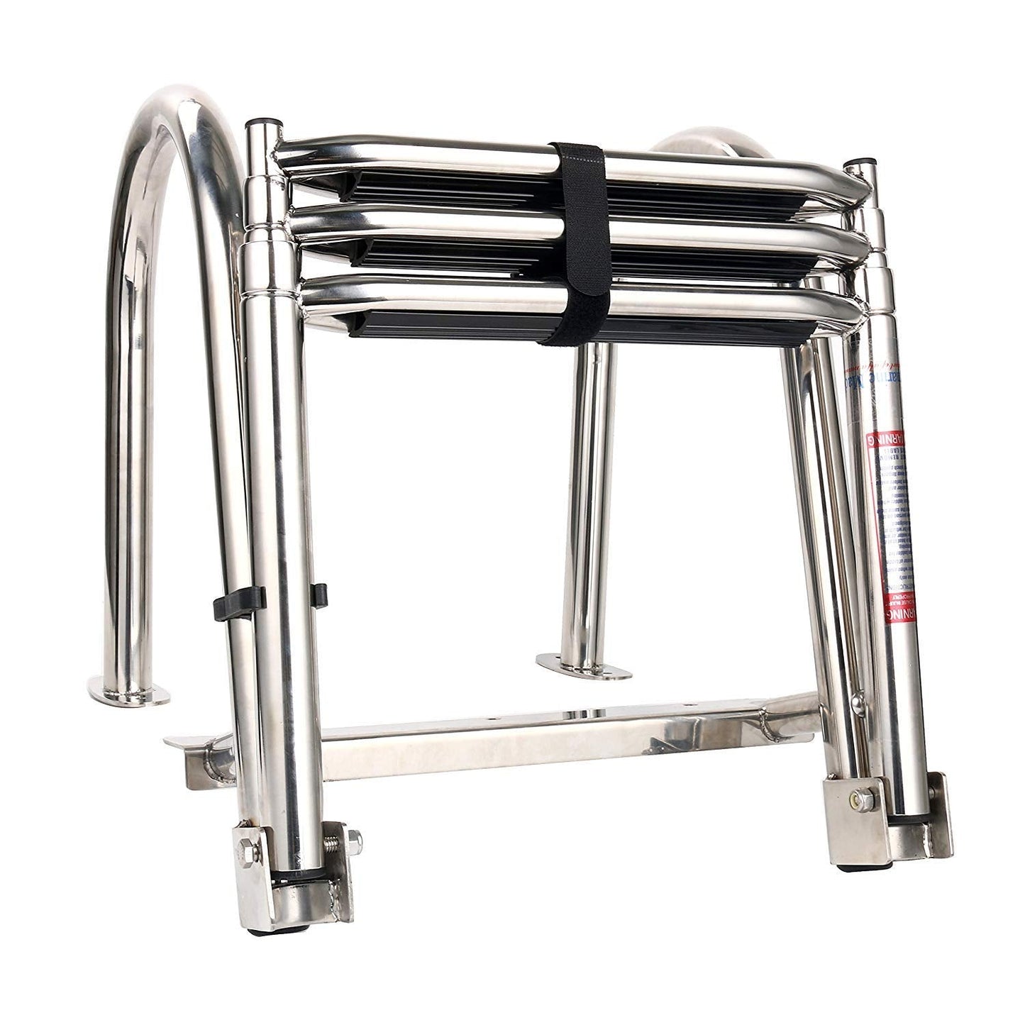 Amarine Made Boat Ladder, 3 Step Premium Stainless Folding Rear Entry Pontoon Boat Ladder w/Extra Wide Step