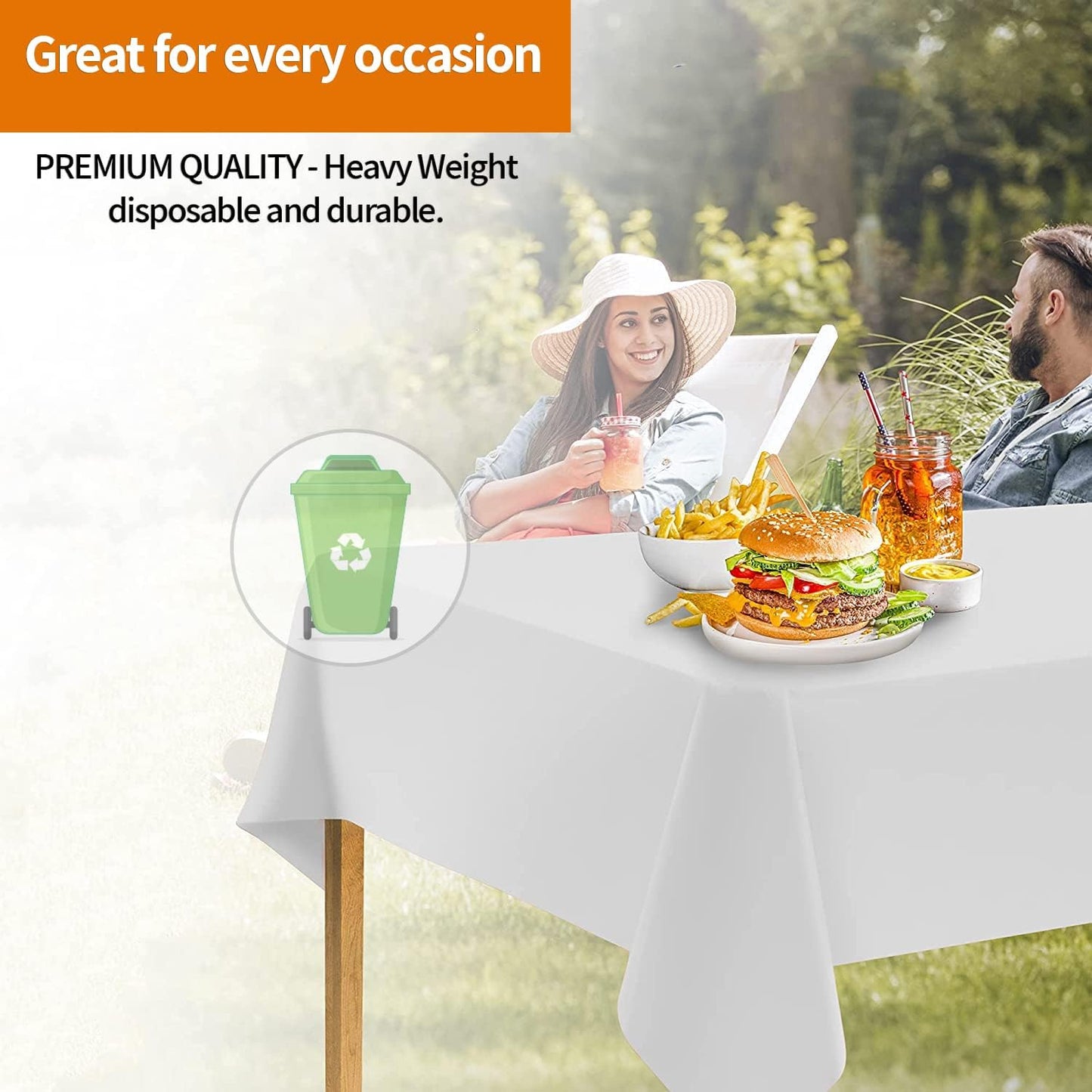 Party Dimensions White Disposable Plastic Tablecloths - 12 Pack for Rectangle Tables | 54 x 108 Inches, Perfect for Events & Weddings