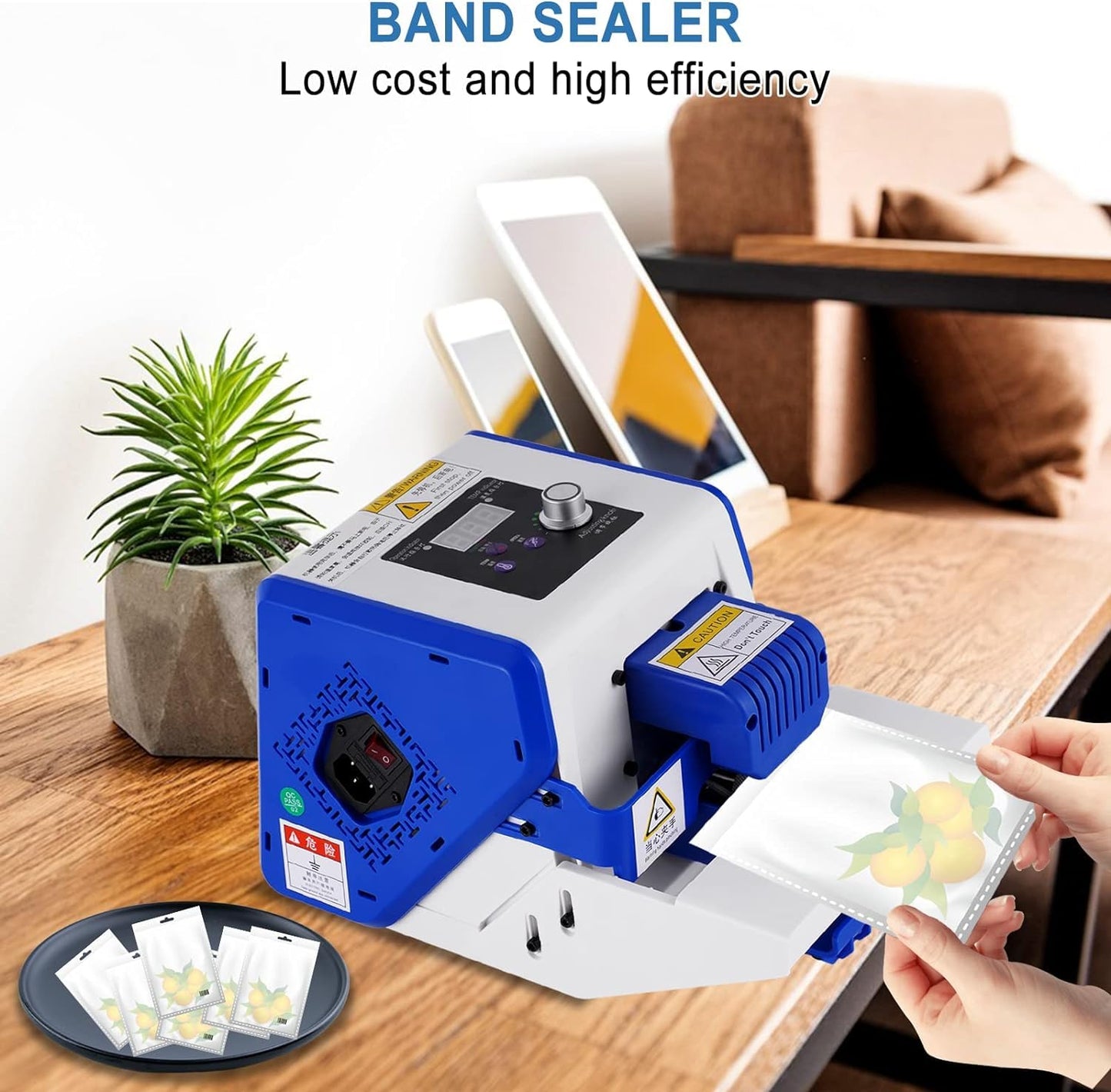 JIAWANSHUN Automatic Continuous Band Sealer Machine with Digital Temperature & Speed Control - Plastic/PVC Bag Sealer for Commercial, Home Kitchen, Cookies Packaging - 110V Desktop Design ﻿