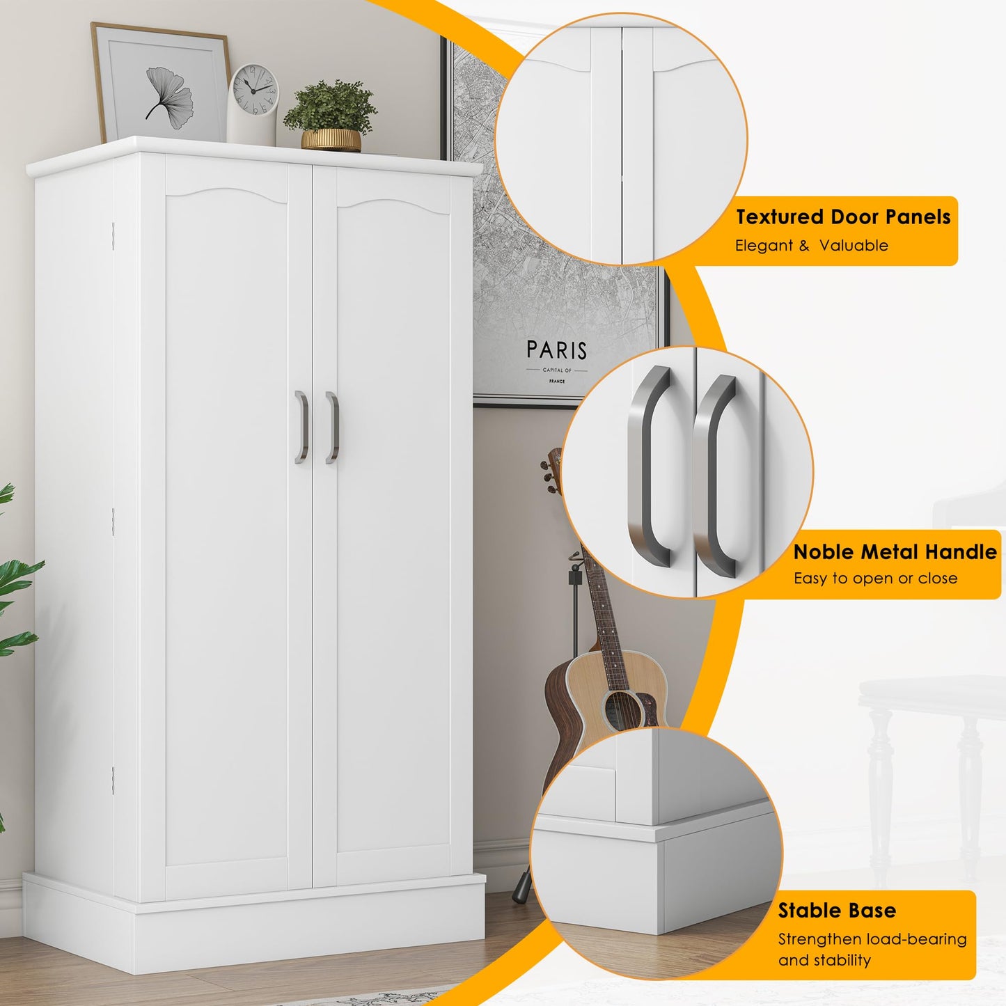 kepptory 47” Pantry Cabinet, Kitchen Pantry Storage Cabinet with Doors and Adjustable Shelves,Freestanding Buffet Cupboards Sideboard for Living Room and Dinning Room (White)