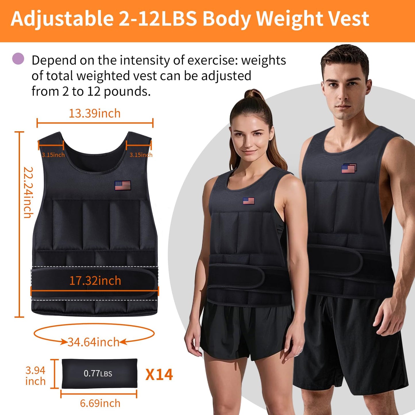 Wolliwa Adjustable Weighted Vest for Men Women,2-12 Lbs Adjustable Weighted Vest with Straps Womens Running Weight Vest for Walking Strength Training Fitness (Black, Adjustable 2-12 Lbs)