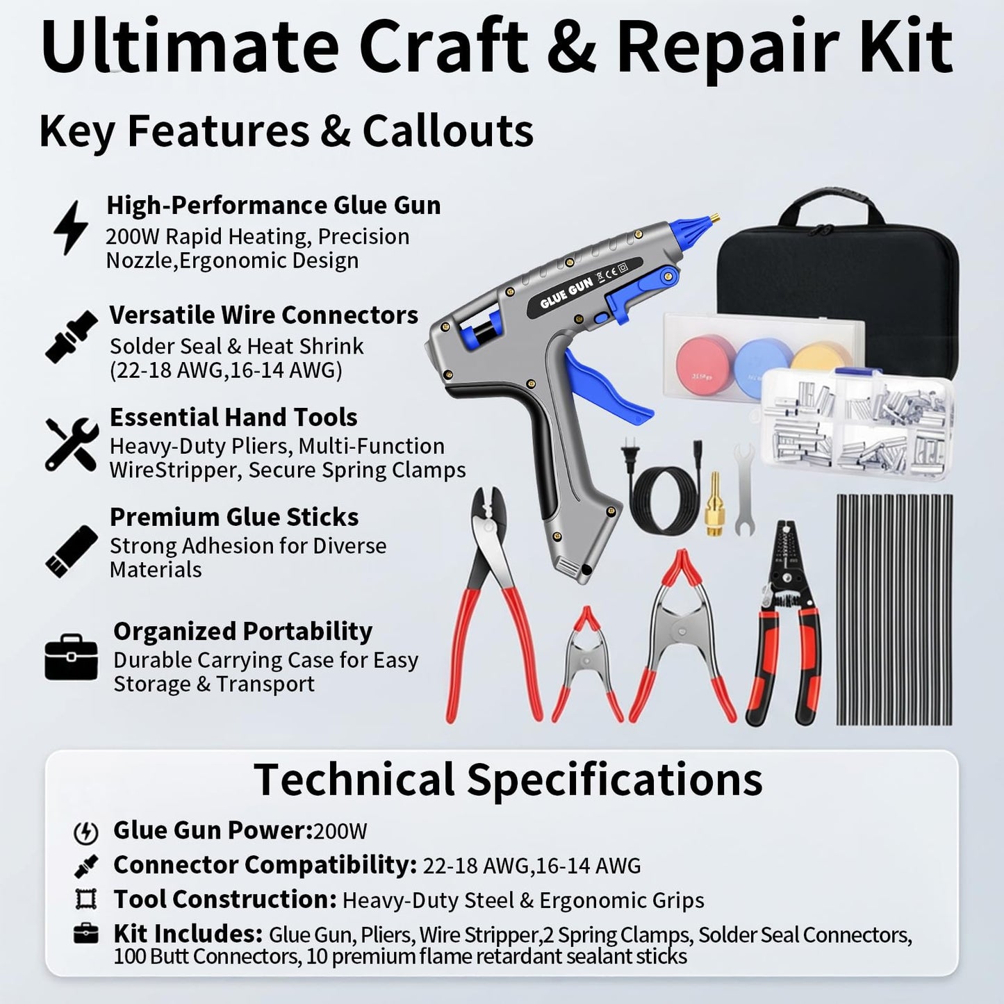 SUSUTA Wire Splice Sealing Kit with 200W Glue Gun for Trailer Repair
