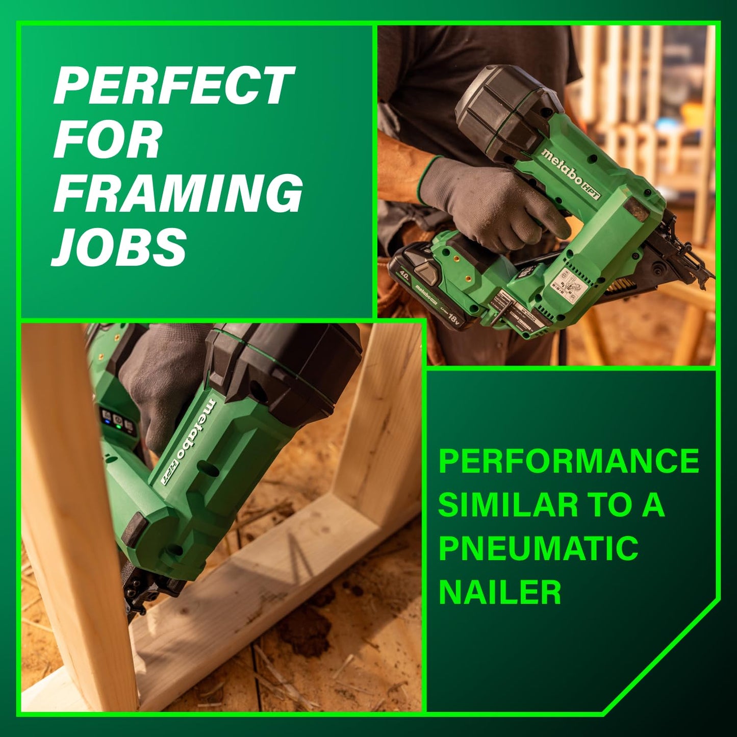 Metabo HPT 18V MultiVolt Cordless 30° Paper Tape Framing Nailer Kit, 3-1/2" Framing Nailer, Power Tool with 4.0Ah Lithium Ion Battery, Drives 2" to 3-1/2" Nails, Powerful Brushless Motor, NR1890DCA