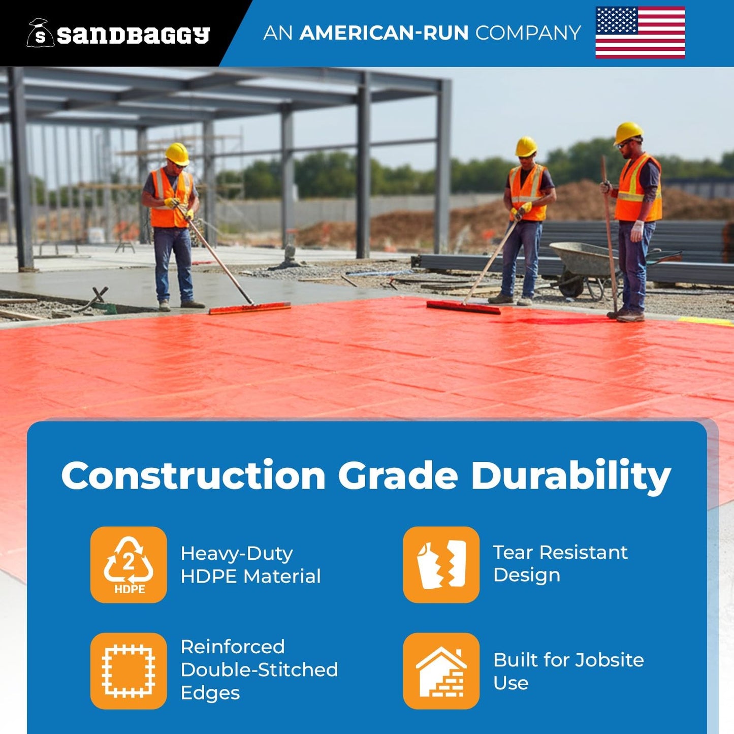 20 ft x 20 ft Insulated Concrete Curing Blankets - Weatherproof Cement Tarp - Sandbaggy (10, 20 ft x 20 ft)