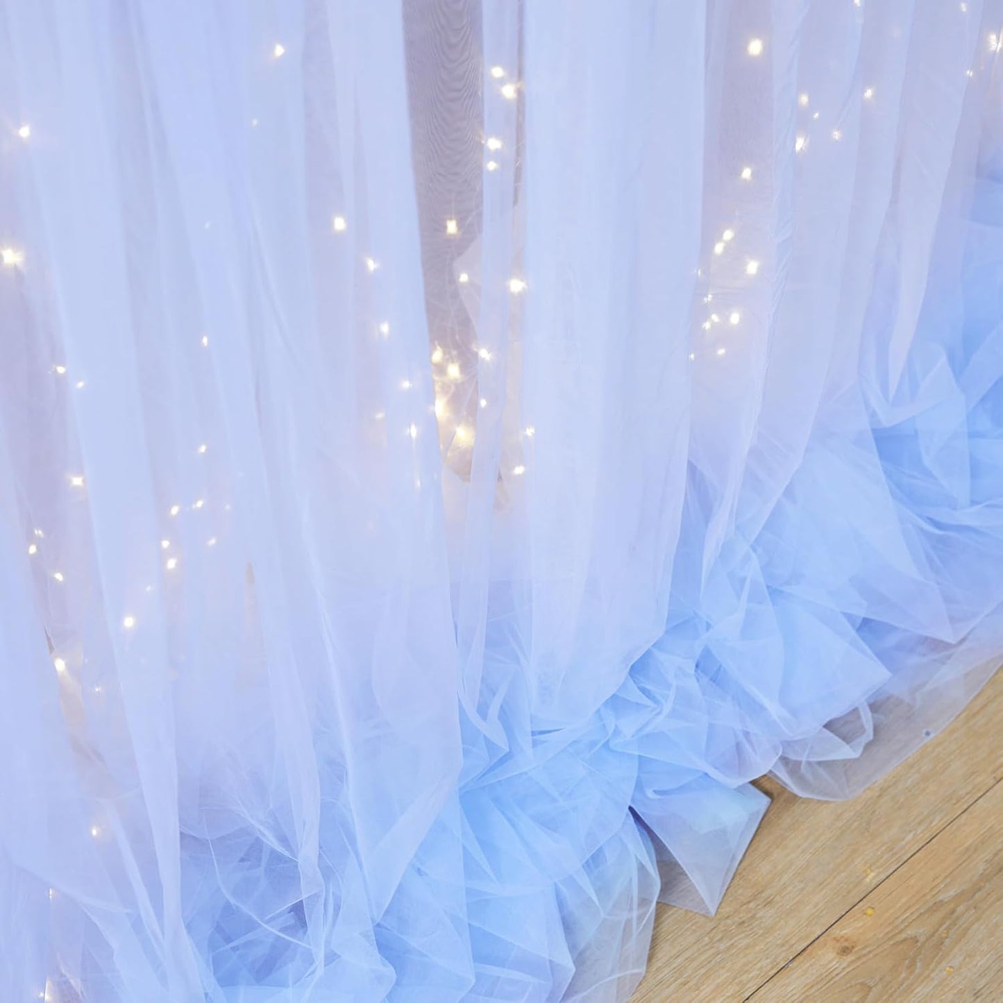 Suppromo 10ft 10ft x Baby Blue Tulle Photo Backdrop Curtain with Lights String for Parties Wedding Sheer Blue Curtain
