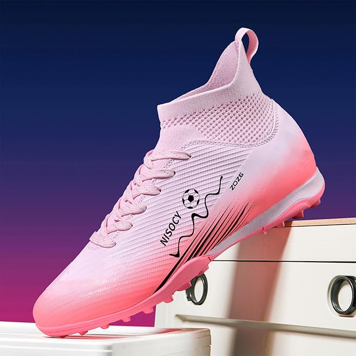 NISOCY Soccer Shoes for Mens Womens Professional Cleats High-Top Athletic Turf Football Shoe Outdoor/Indoor Professional Futsal Football Training Sneaker