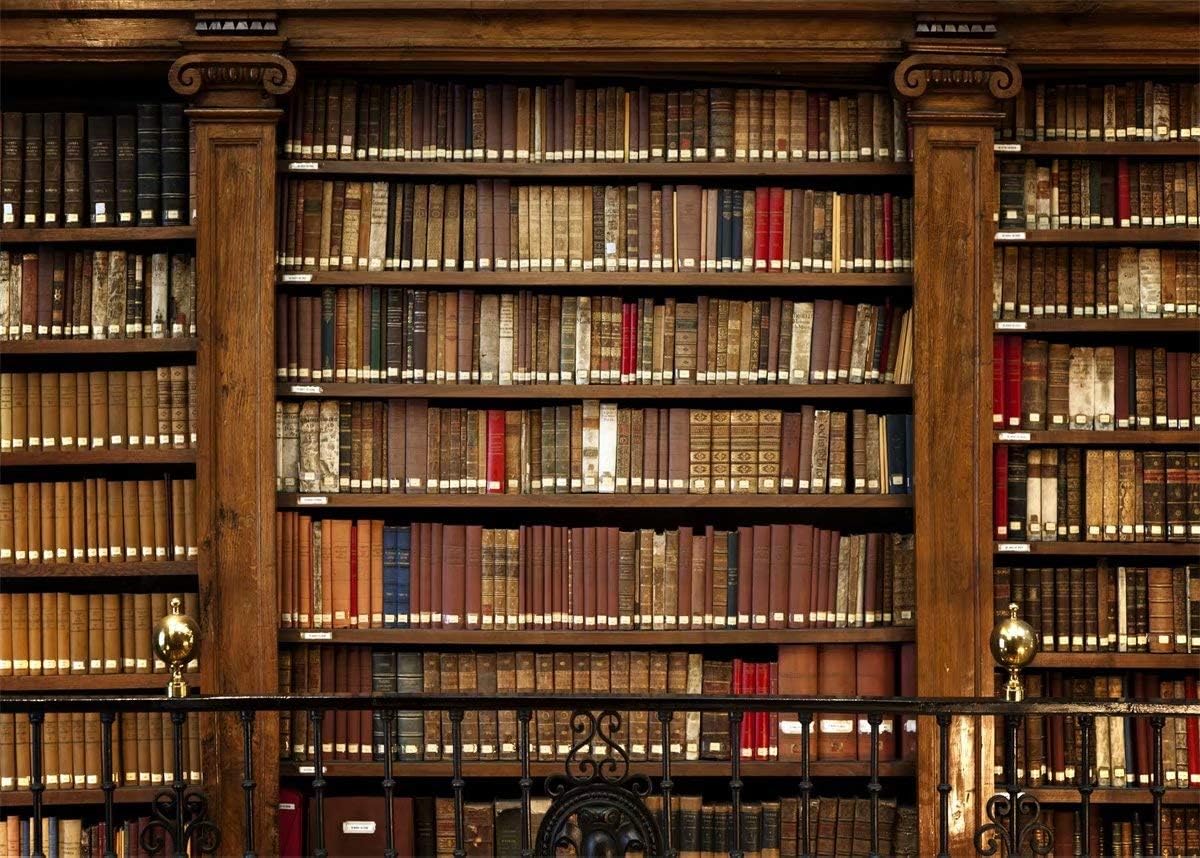 BELECO 7x5ft Fabric Vintage Wooden Bookshelf Backdrop Books Antique Bookcase Old Library Phtography Backdrop for Party
