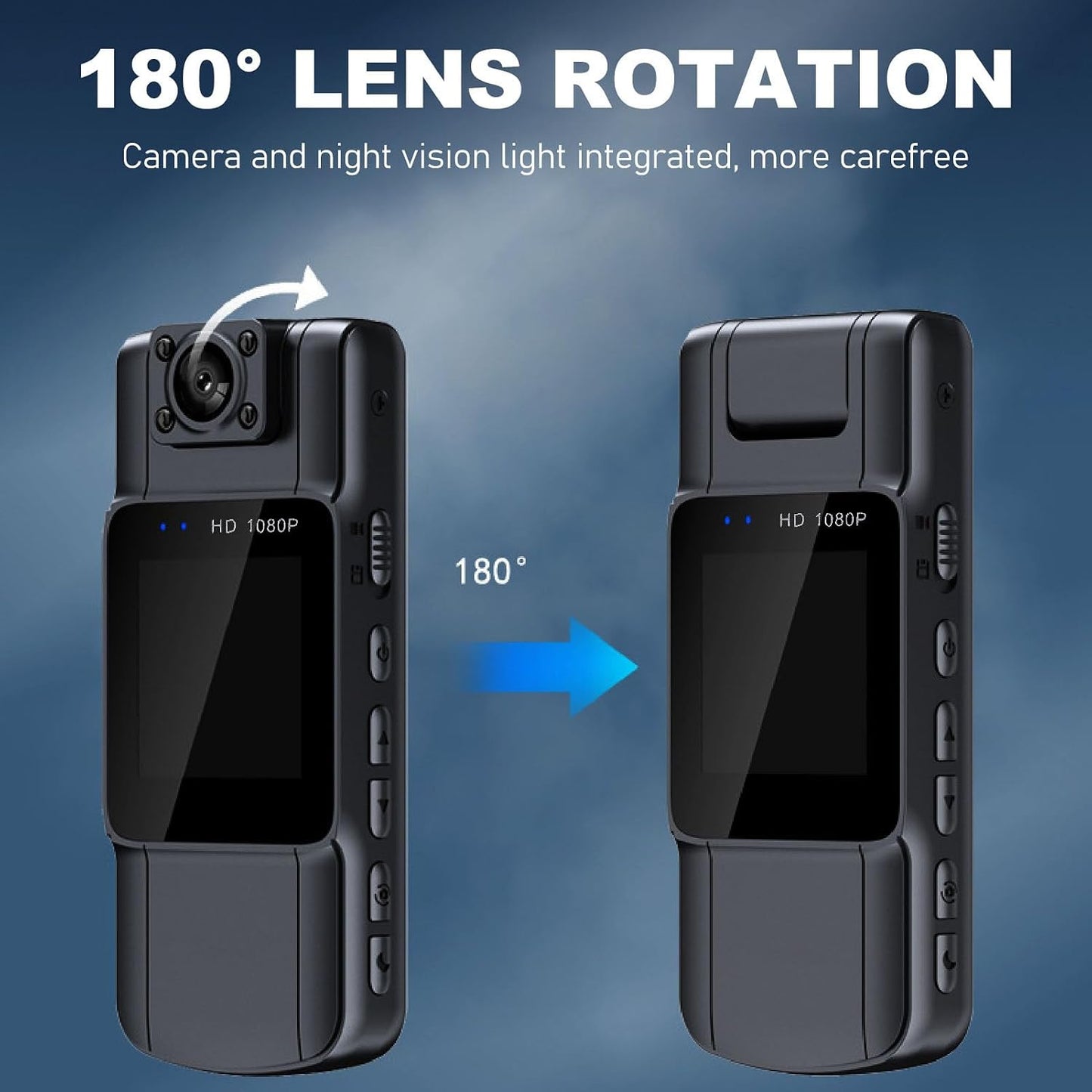 Sanpyl L11 1080P 180 1.54inch Body Camera, HD Wearable Mini Body Cameras with IR Night Vision, Rotatable Lens, Screen
