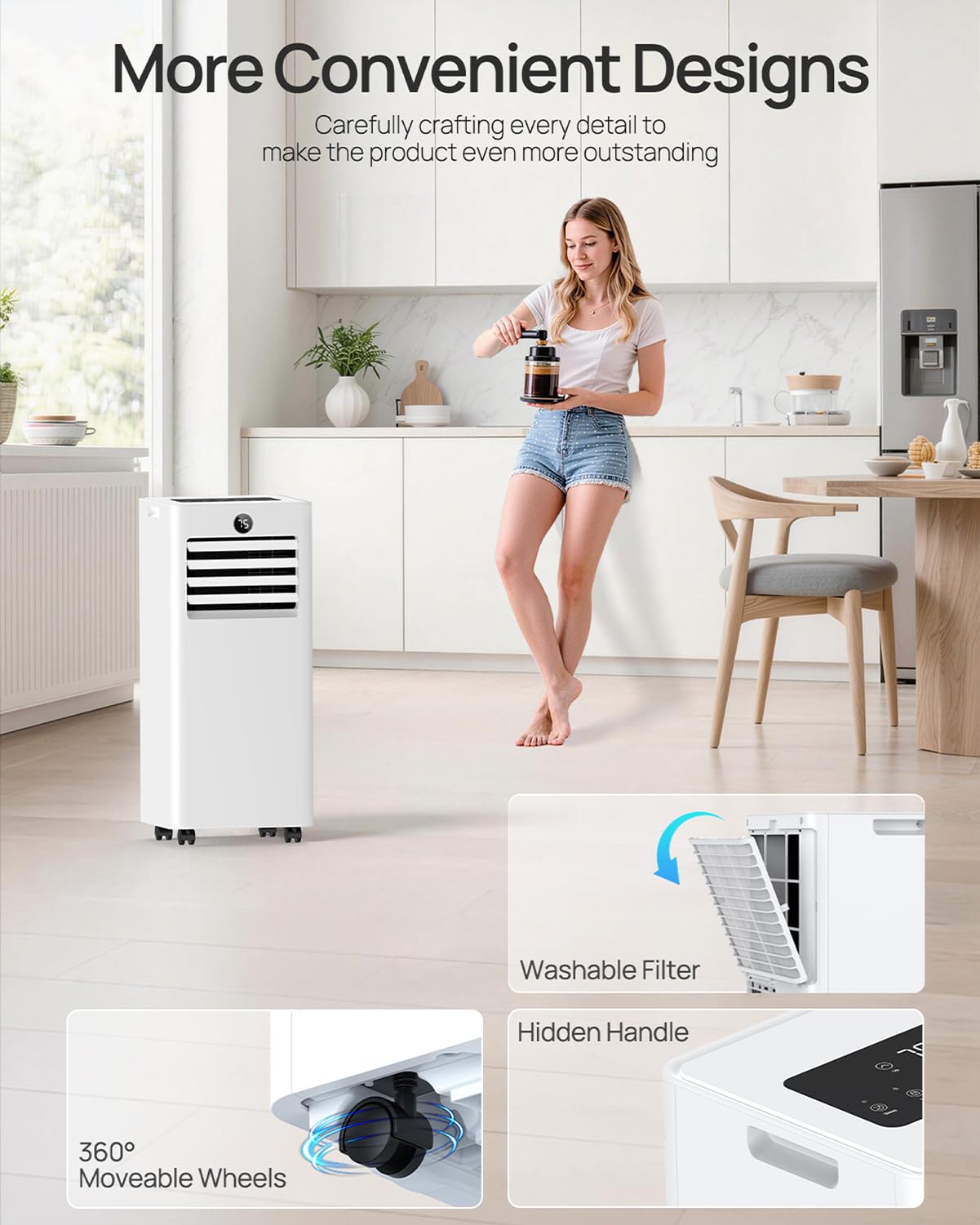 CKEARO Portable Air Conditioner 16,000 Btu Smart AC Unit with WiFi APP Control for Large Rooms Up to 750 Sq.Ft, Fast Cooling, Dehumidifier, Fan, Quiet 36dB Sleep Mode 24H, Window Kits for Room Indoors