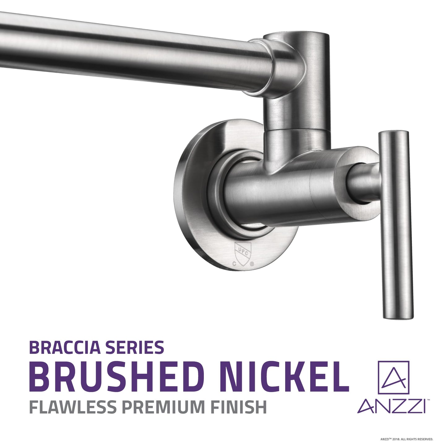 ANZZI 24-Inch Wall Mounted Pot Filler in Brushed Nickel | 24-Reach Spout Solid Brass Two Handle Dual Shut-Off Valve Double Joint Swing Arm Wall Mount Kitchen Folding Faucet | KF-AZ258BN