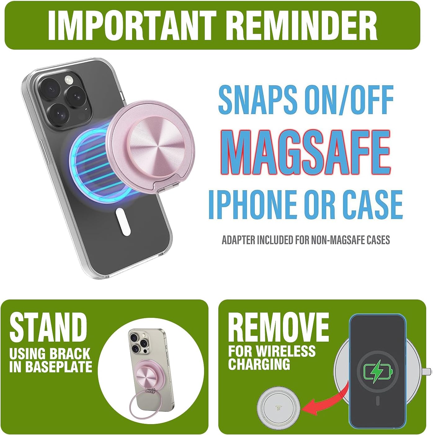 Baiwryxl Cell Phone Grip for Magnetic with Kickstand, Secure Hold for iPhone Magnetic Cases, Adjustable Foldable