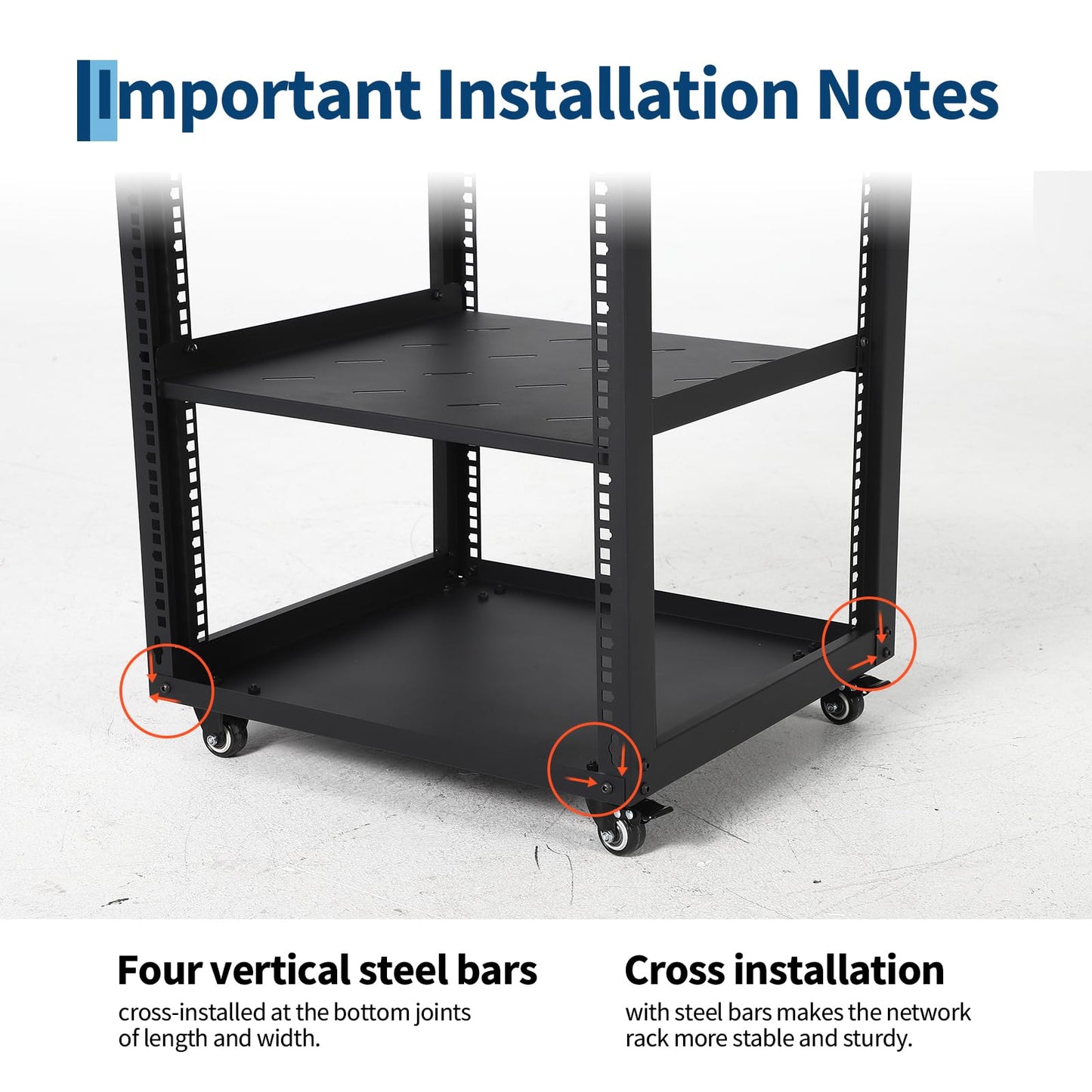Garvee 20U Network Rack with Casters - Heavy Duty Open Frame Network/Server Rack for IT & AV Gear, Floor Standing or Wall Mounted IT Equipment Cabinet, with 2 PCS 1U Rack Shelves & Mounting