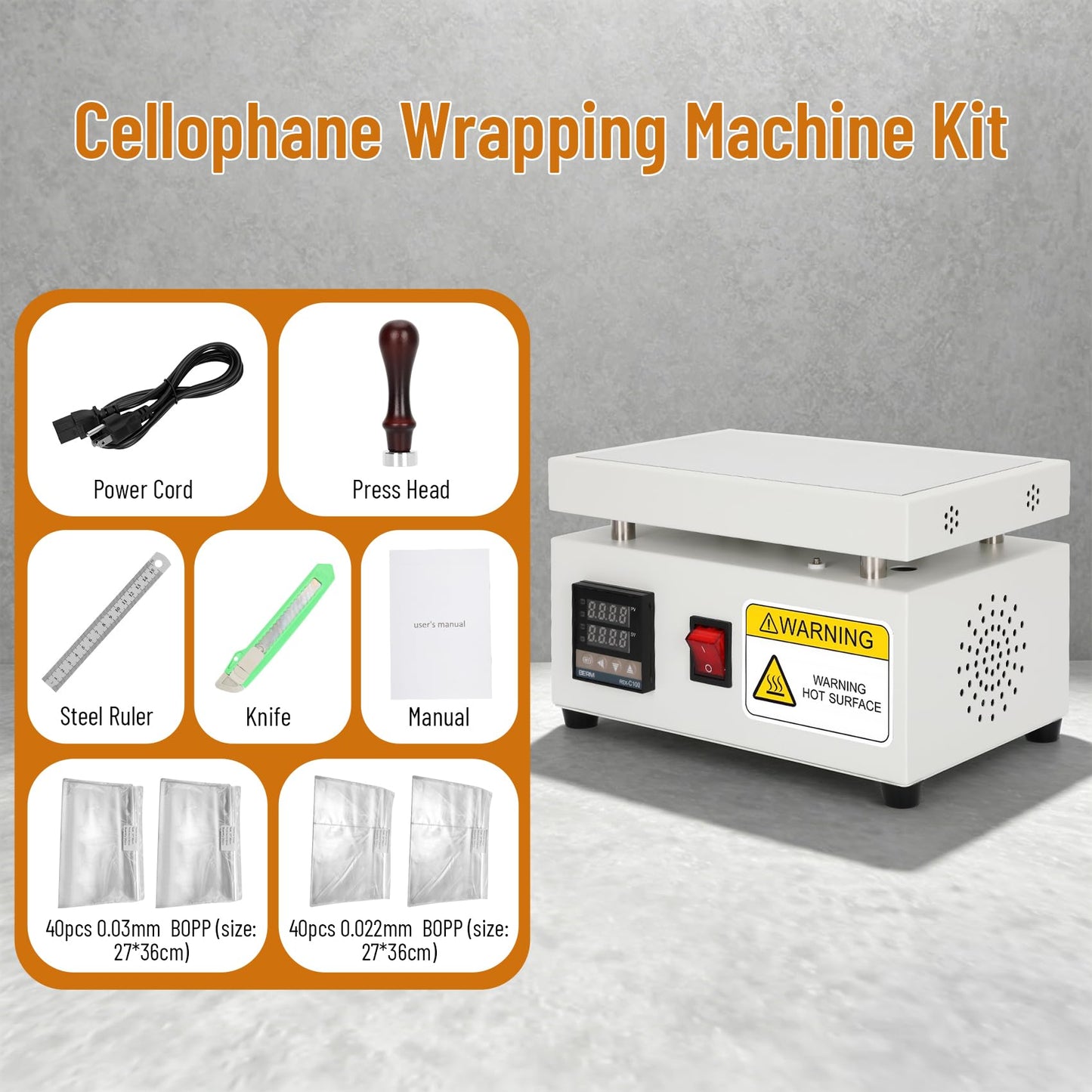 Cellophane Wrapping Machine, Manual Cellophane Overwrapping Machine, Desktop Heating Sealing Machine with PID Temperature Control for BOPP/PVC Film Used on Perfume, Cosmetics, and Action Figure Boxes