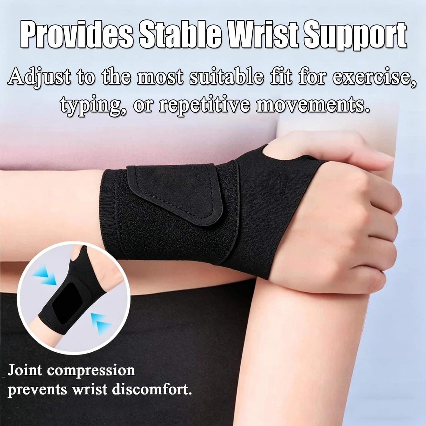 Adjustable Elastic Compression Support with Thumb Loop, Breathable Elastic Wrist Brace, Flexible Wrist Compression Sleeve for Gym Workout, Office Typing(2pcsA)