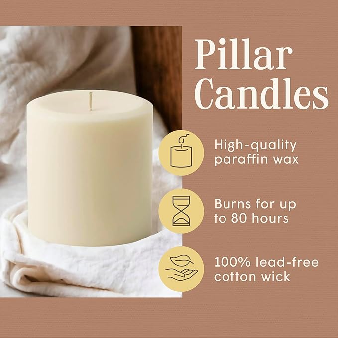 Mister Candle Dripless Vanilla Scented Ivory Pillar Candle Hand Made Vanilla Pillar Candles with Essential Oils for Home Decor, Premium Wax, 80 Hr Burn Time (4x4 inch)