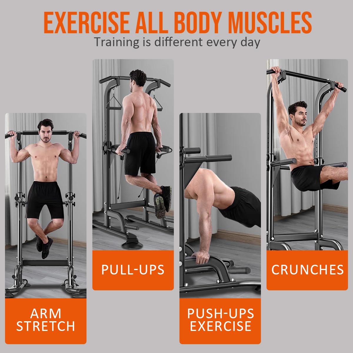 Power Tower Pull Up & Dip Station Multi-Function Home Strength Training Fitness Workout Station Height Adjustable
