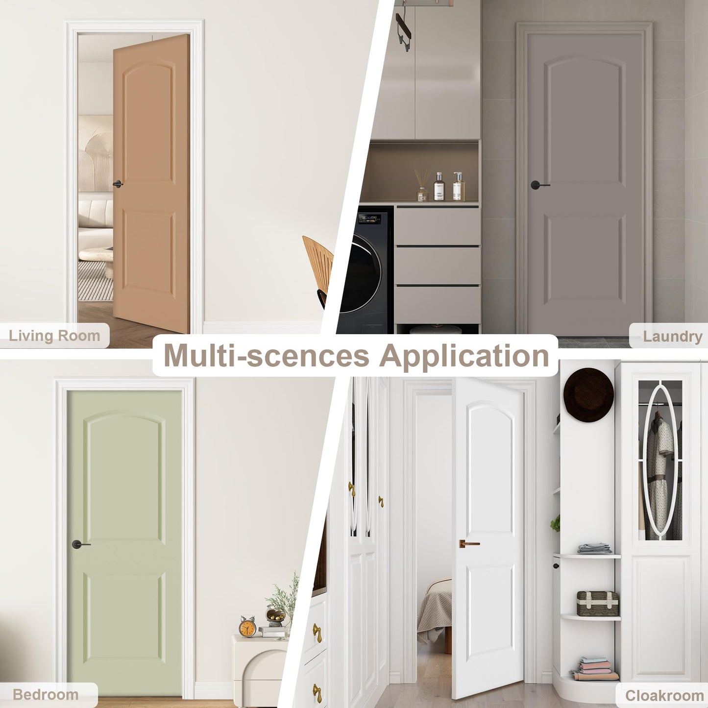 JUBEST 30"x80" Raised 2-Panel White Primed Hollow Core Interior Molded Door Slab with Arch Design, NOT Pre-drilled and NOT Included Hardware, Round Top Smooth Paintable Interior Door