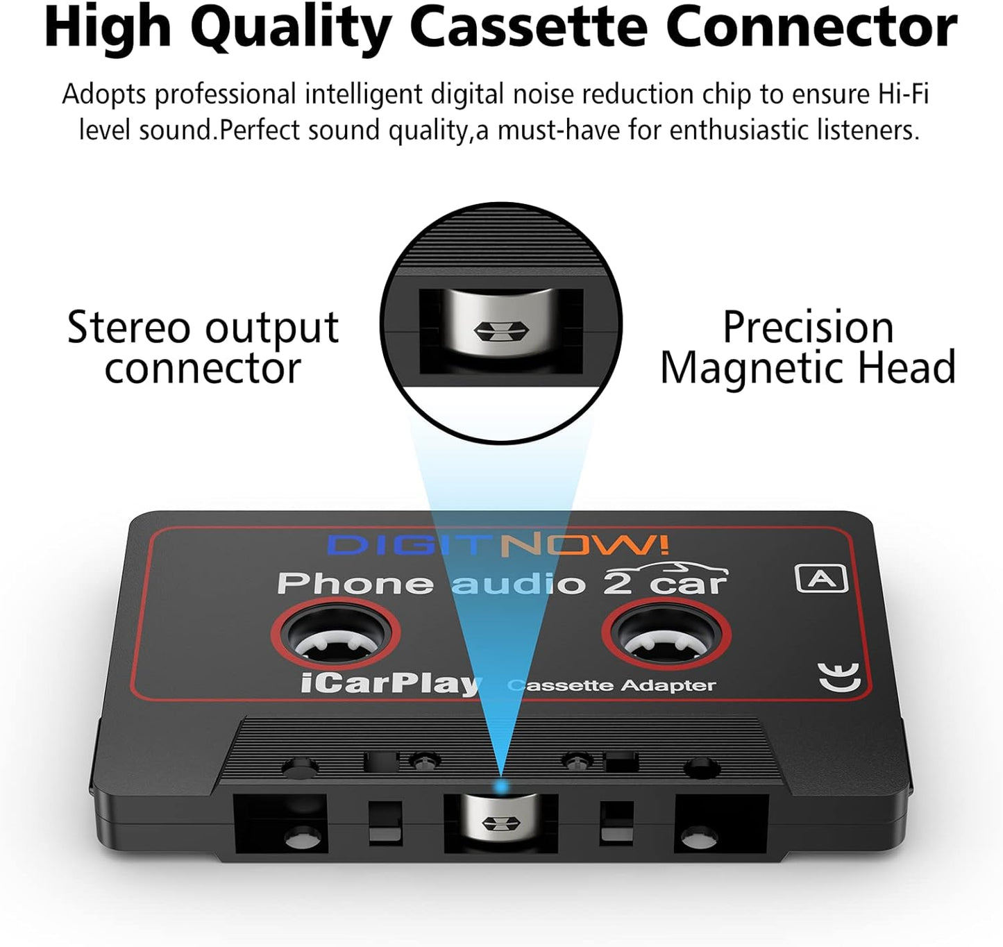 DIGITNOW Cassette 3.5MM Smartphone/MP3 3.7Ft Car Audio to Aux Adapter, Aux Audio Cable Tape Player for Player/CD