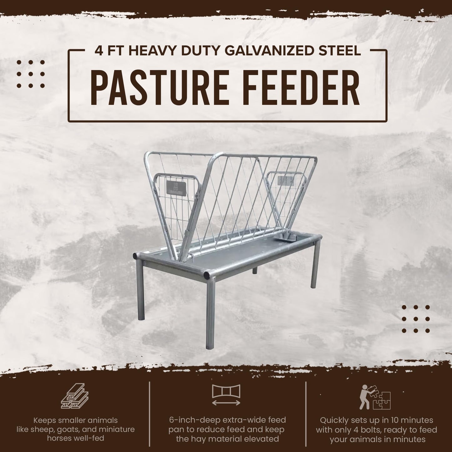 Rugged Ranch Products 4 Foot Long Outdoor Heavy Duty Mini Galvanized Steel Pasture Hay Feeder for Goats, Sheep, and Miniature Horses, Silver