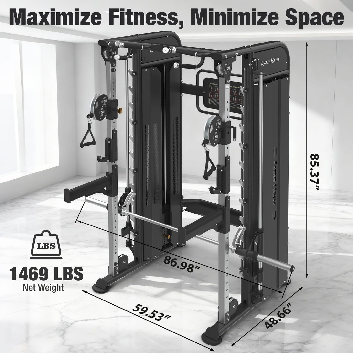 Functional Trainer Smith Machine for Commercial, Multifunctional Cable Crossover Exercise Machine, All in One Home Gym System, Compact Fitness Equipment, Workout Weight Machine for Strength Training