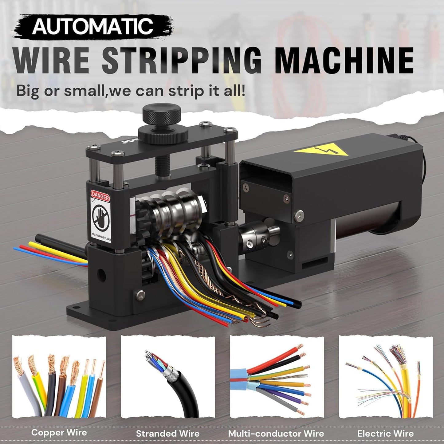 YehgoMade Automatic Wire Stripper Machine with Upgraded Motor, Electric Cable Stripping Tool Featuring 6 Channels and 5 Carbide Blades for Efficient Copper Wire Recycling (250 MCM–14 AWG)
