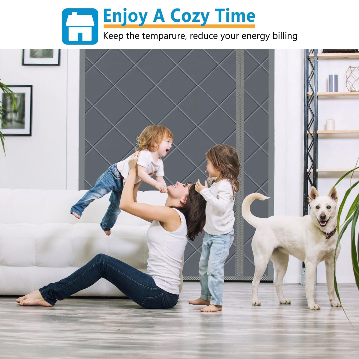 Magnetic Thermal Insulated Door Curtain, 30 x 80 Inch Winter Door Cover Curtain Size 34 x 82 Waterproof Thick Insulation Blanket, Side Opening, Gray