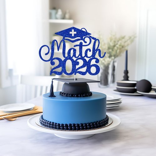 Match 2026 Cake Topper - Happy Match Day Decorations for Future Doctors | Blue Glitter Design