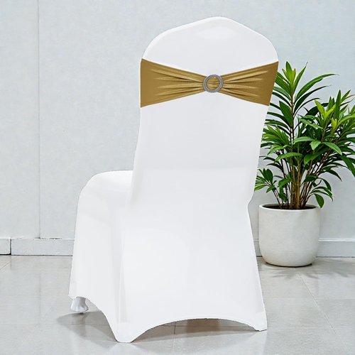 MDS Spandex Foil Chair Sashes - Universal Fit Elastic Stretch Bands with Buckle | Metallic Gold, 125-Pack