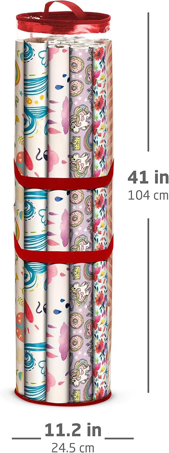 ZOBER Gift Wrap Storage Organizer - 40 Inch Waterproof PVC Holder for 25 Rolls - Red
