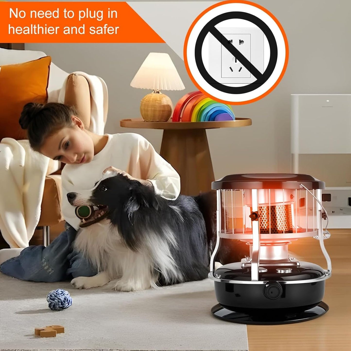 Portable Kerosene Heater, 9000 BTU Radiant Space Heater Adjustable Height Non Electric Indoor Heater with 4.6L Fuel Tank, for Garage Camping