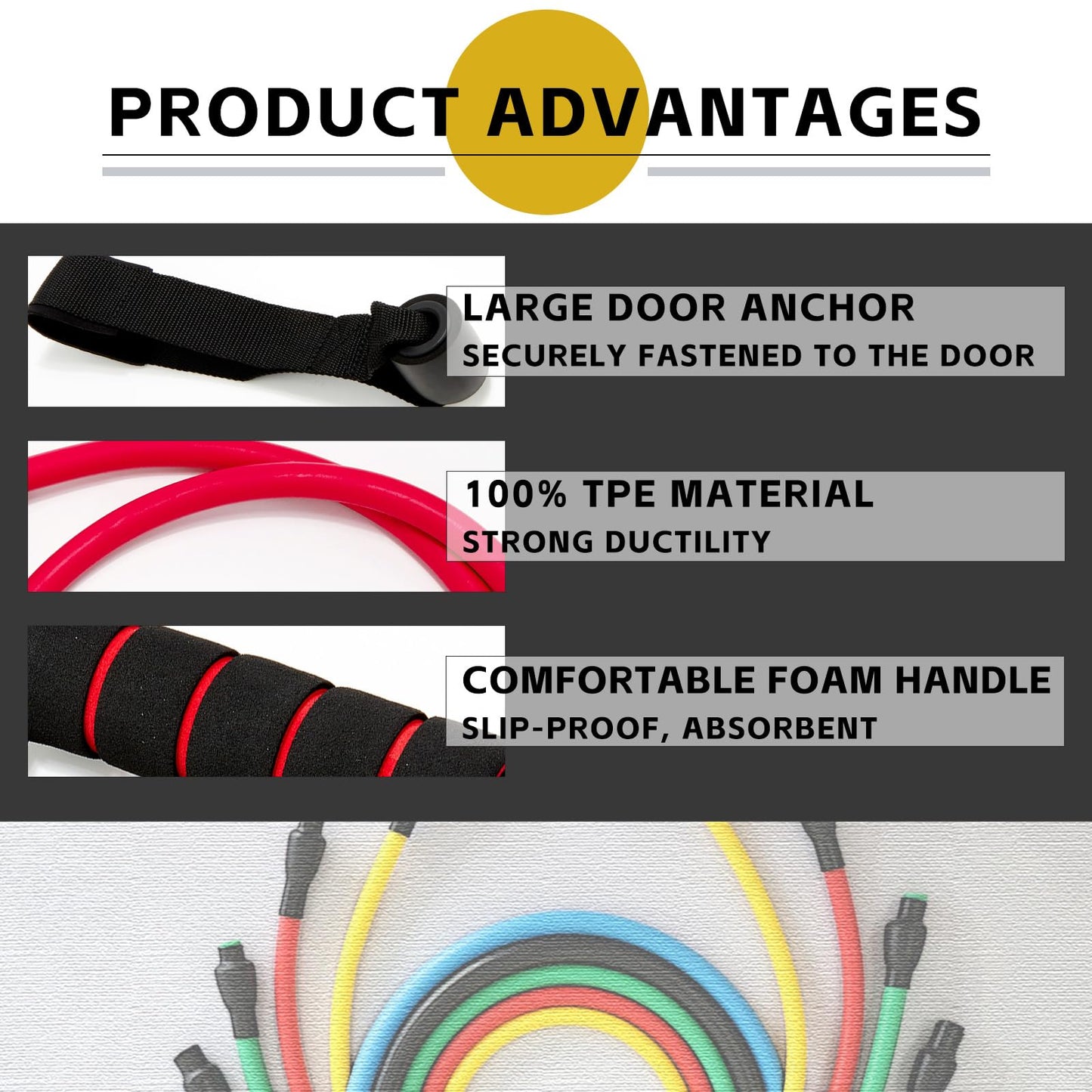 3 PCS Resistance Exercise Band with Handles, Exercise Bands with Handles, Workout Bands Resistance for Men or Women, Arm Bands for Workout-Door Anchor and Starter Guide Included