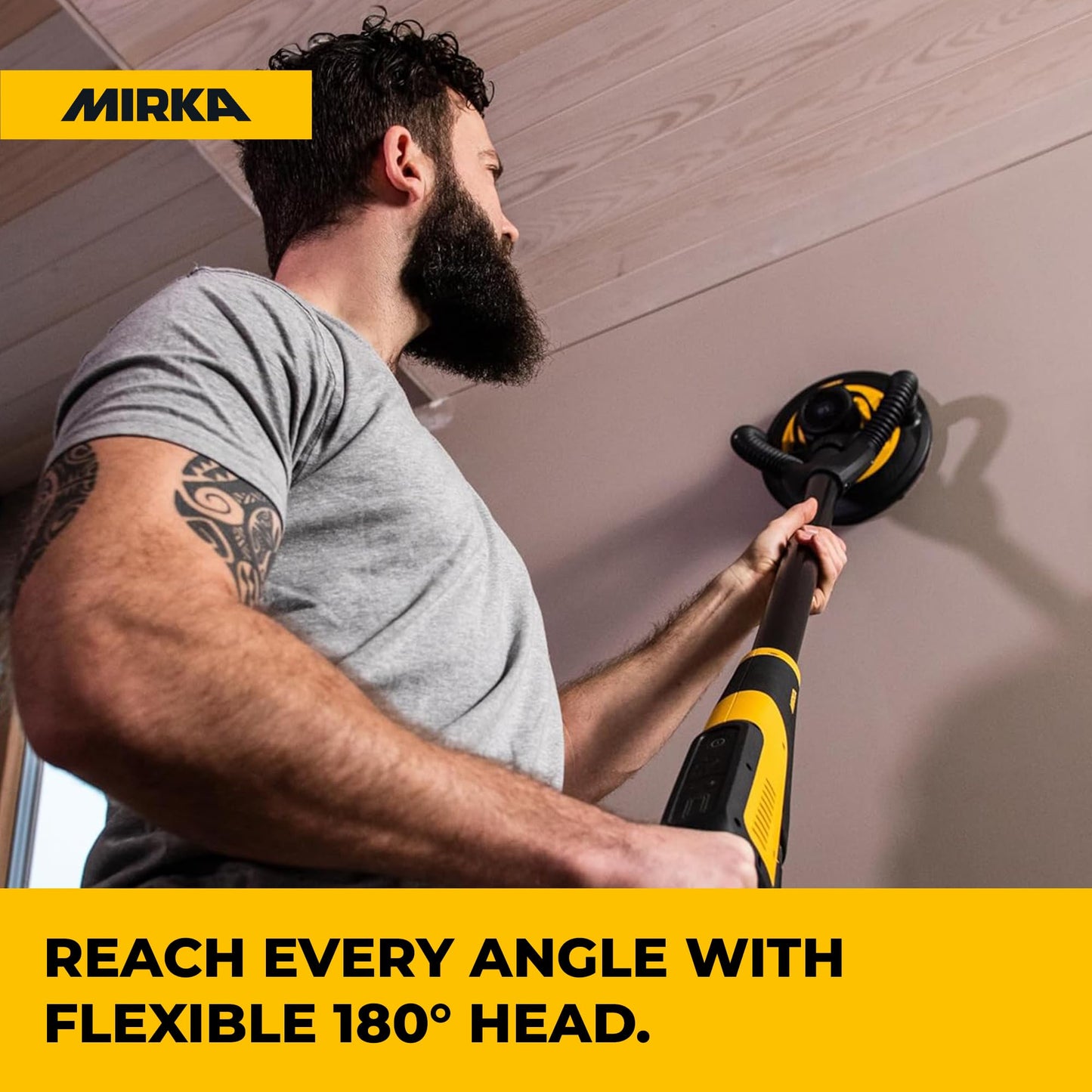 Mirka LEROS Electric Vacuum Drywall Sander Pole – Ergonomic Lightweight 7.1 lb Tool with 9″ Orbital Head, 180° Flexible Design, Dual Suction for Dustless Walls Ceilings Painting Prep