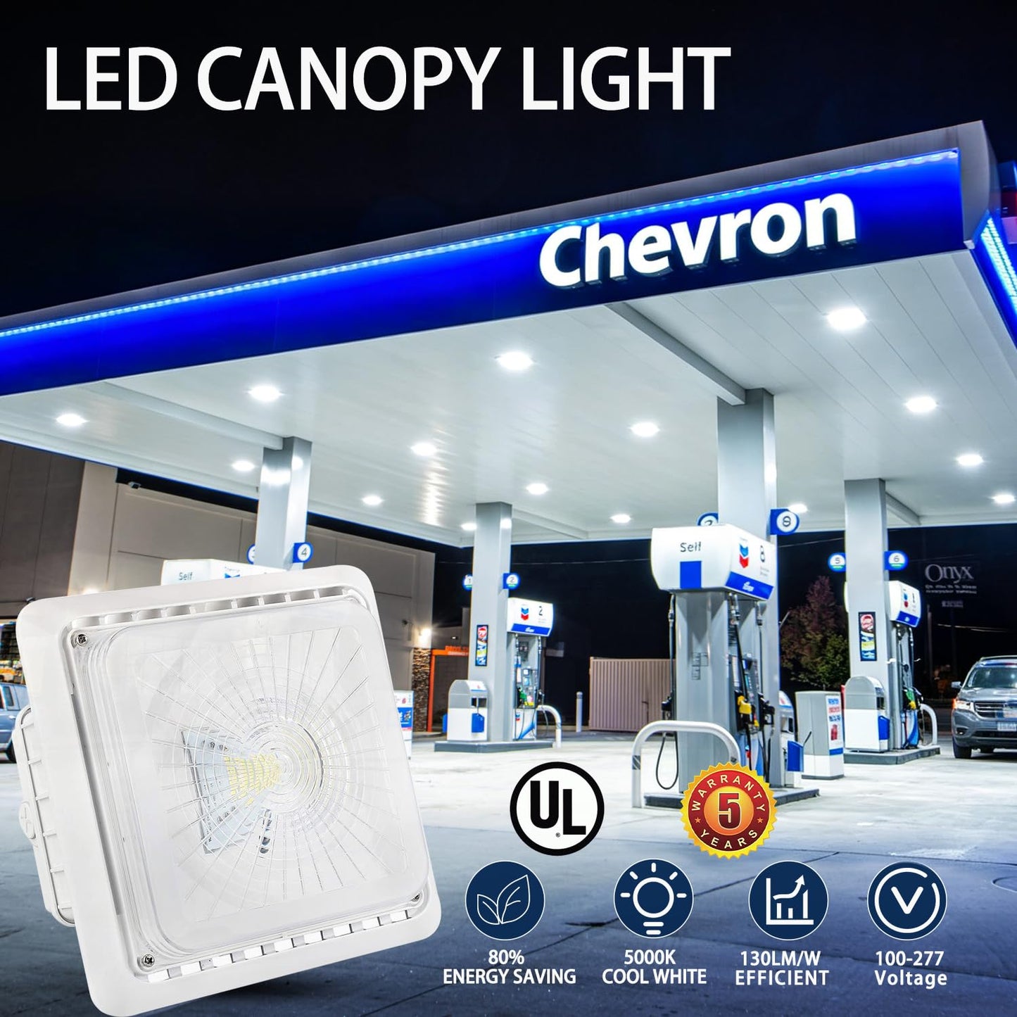 OSTEK 240W LED Canopy Light, 33,600LM 5700K, IP65 Waterproof Super Slim Gas Station Light, 1000W HID/HPS Equivalent, Surface Mount Fixture for Parking Lots, Warehouses, Airports, 100-277V